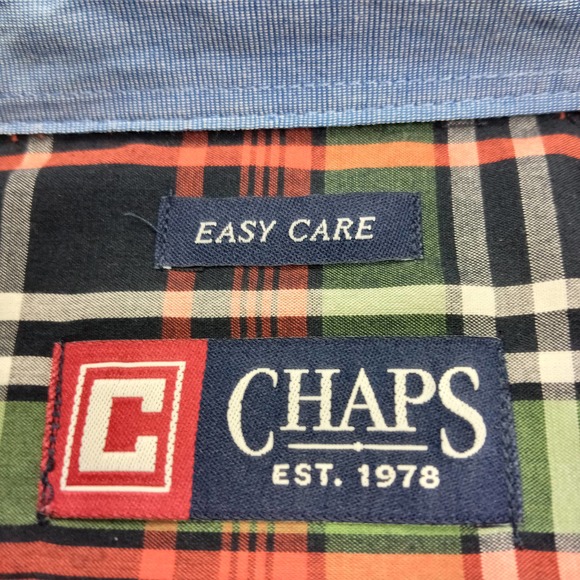 Chaps Men's XXL Casual Button Down Easy Care Green, Blue, & Orange Plaid - Picture 4 of 8